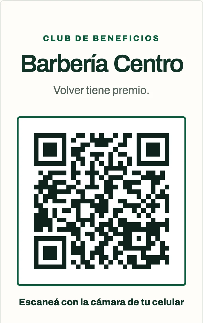 Cartel del club de Barbería Centro con el código QR para sumarse.